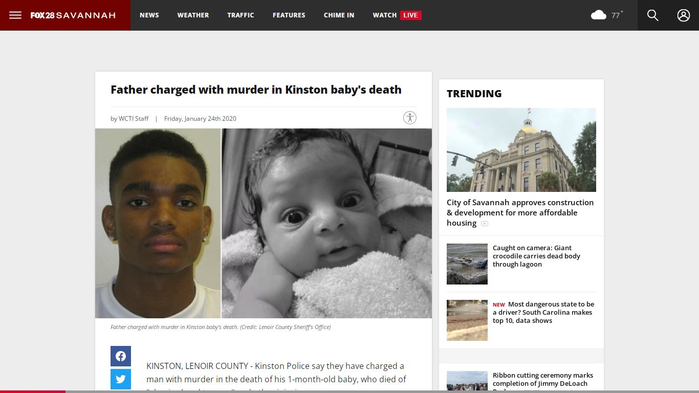 Father charged with murder in Kinston baby's death | WTGS